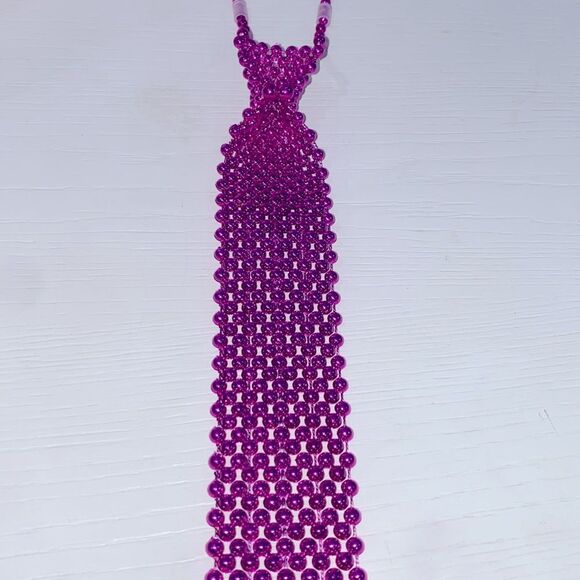 Pink Beaded Tie Necklace - Picture 5 of 8